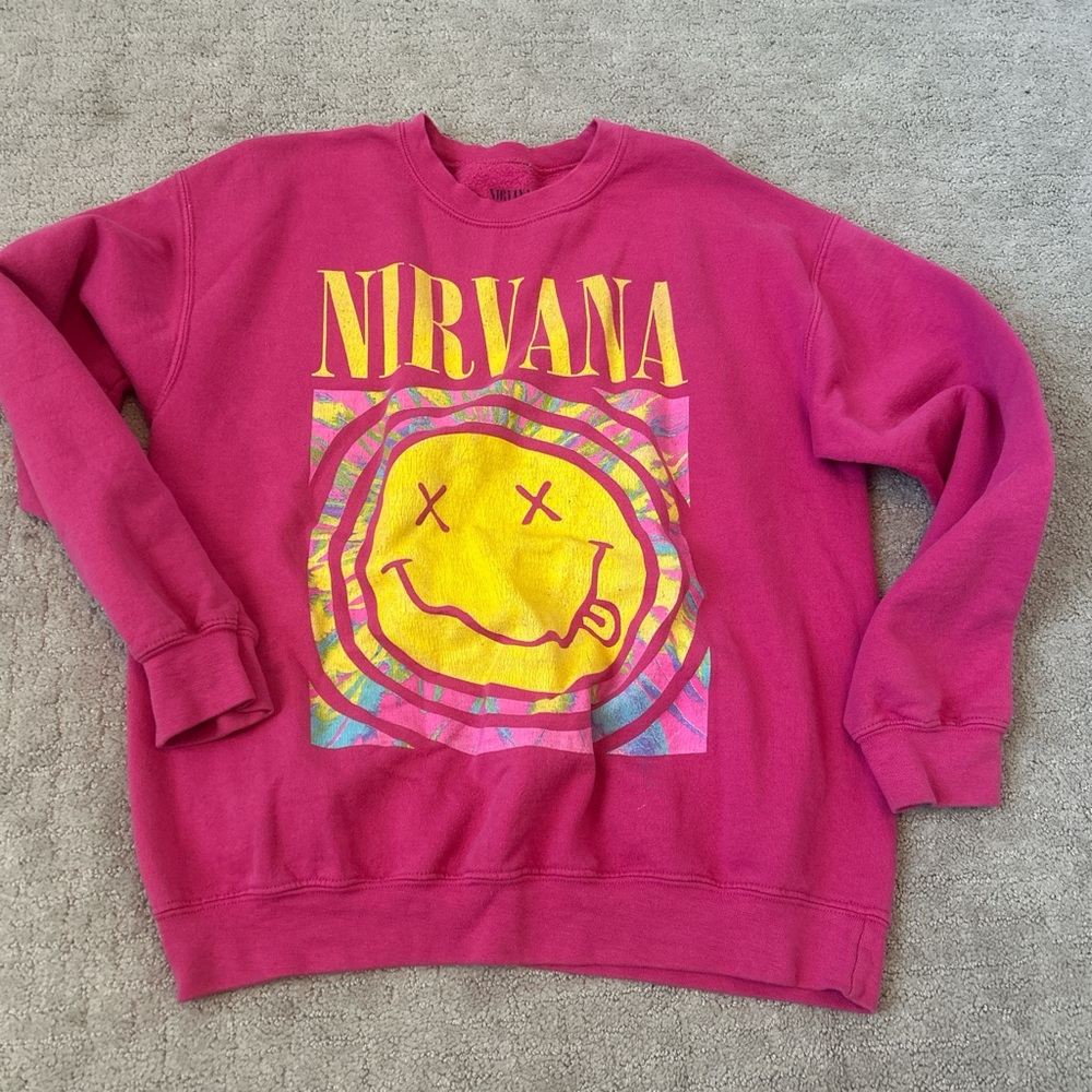 Fake Nirvana Pink Crew Neck Sweater